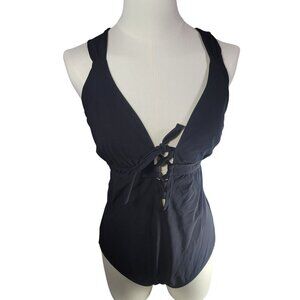 Skinny Dippers Women Black Tie Front Criss-Cross One-Piece Swimsuit Size L